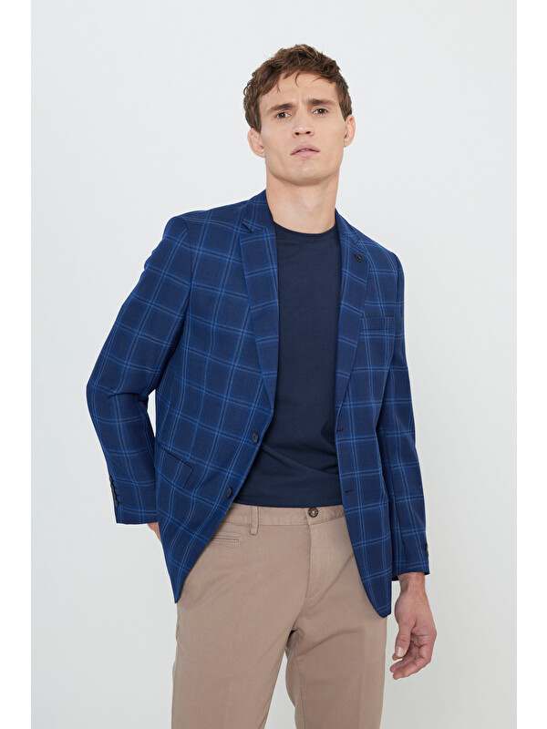 Altınyıldız Classics Erkek Lacivert  Rahat Kesim Mono Yaka Desenli %100 Yün Blazer Ceket