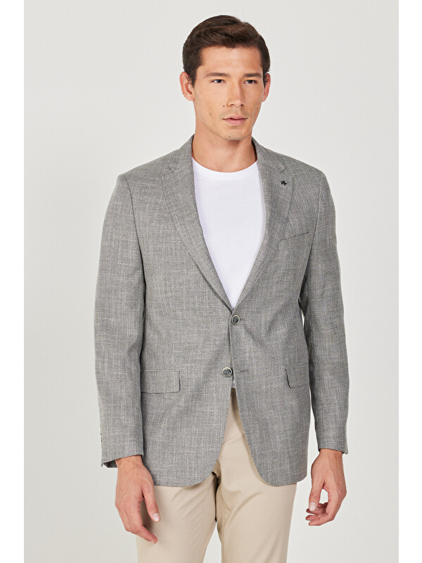 Altınyıldız Classics Erkek Siyah-Bej  Rahat Kesim Mono Yaka Desenli Blazer Ceket