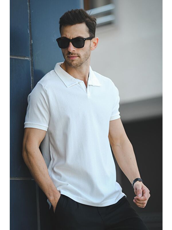 Oksit Ht 945061 Slim Fit Elastanlı Kısa Patlı Apaç Yaka Erkek Tişört