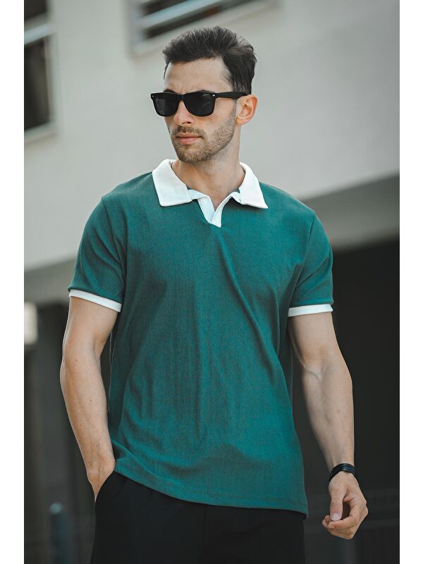 Oksit Ht 945061 Slim Fit Elastanlı Kısa Patlı Apaç Yaka Erkek Tişört