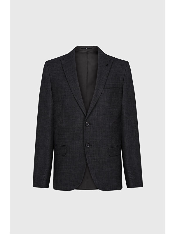 Altınyıldız Classics Erkek Siyah-Gri Slim Fit Dar Kesim Kırlangıç Yaka Desenli Çift Pantolonlu Takım Elbise