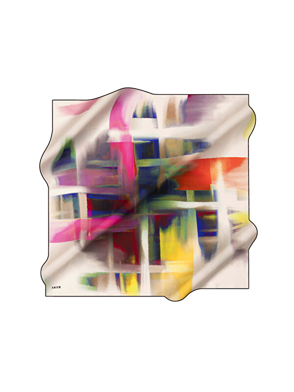 AKER Beyaz 90X90 İpek Krep Saten Eşarp
