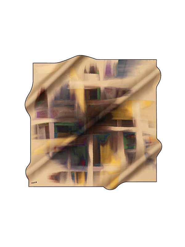 AKER Bej 90X90 İpek Krep Saten Eşarp