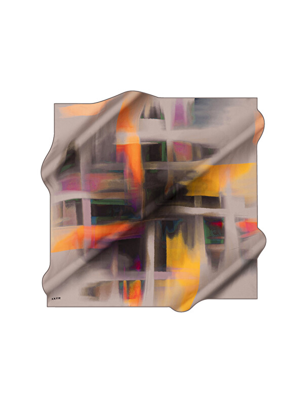 AKER Gri 90X90 İpek Krep Saten Eşarp