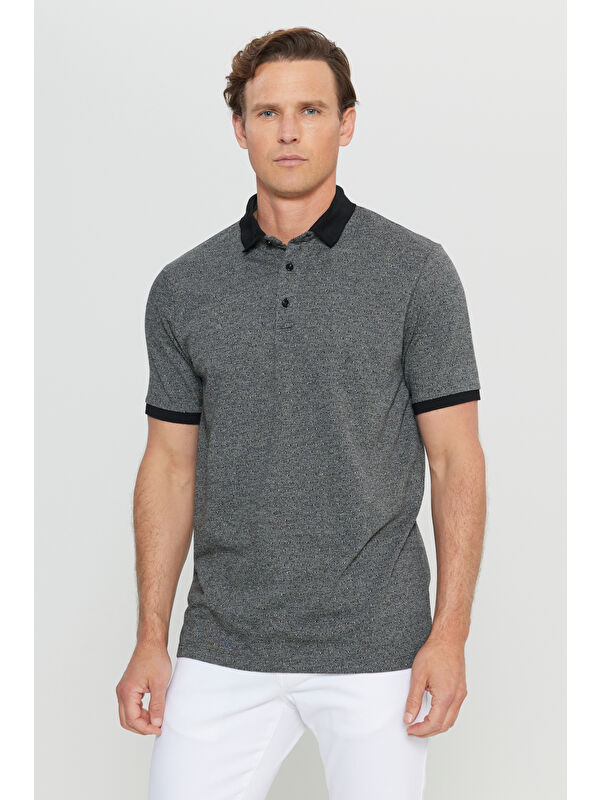 Altınyıldız Classics Erkek Siyah Pamuklu Comfort Fit Rahat Kesim Polo Yaka Jakarlı Tişört