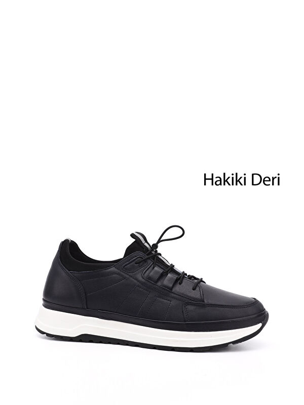 Erkek AÇIK LACİVERT Elastanlı Lastik Bağcıklı Hakiki Deri Comfort Sneaker - Görsel 2