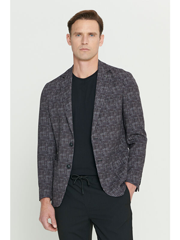 Altınyıldız Classics Erkek Bordo Slim Fit Dar Kesim Mono Yaka Kazayağı Desenli Ceket