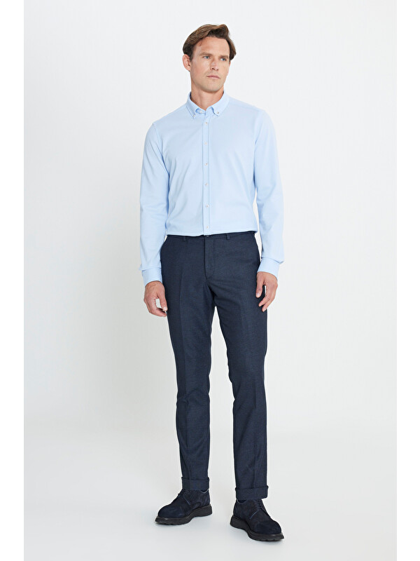 Altınyıldız Classics Erkek Lacivert Slim Fit Dar Kesim Beli Gizli Lastikli Yan Cepli Desenli Klasik Pantolon