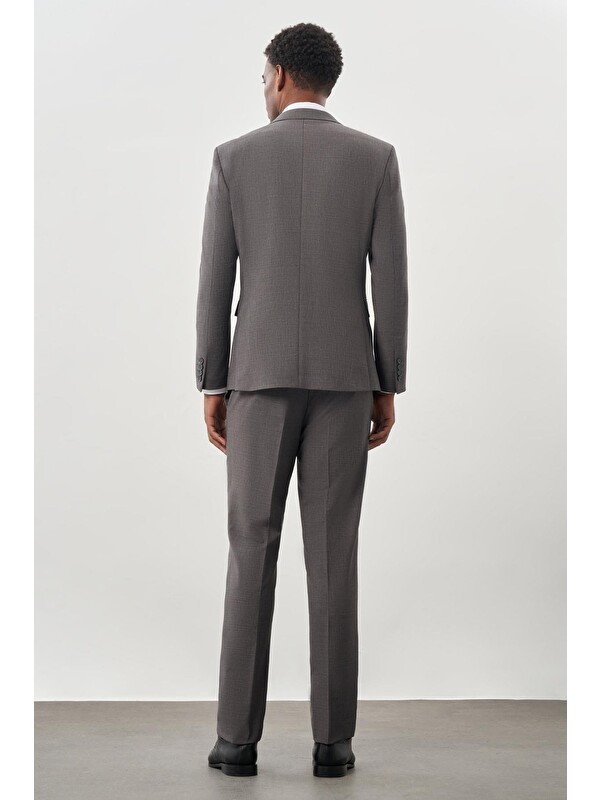 İMZA Gri Düz Bez Ayağı Kılıç Yaka 2 Düğme Yünlü 6 Drop Slim Fit Classic Takım Elbise 1001245179_100