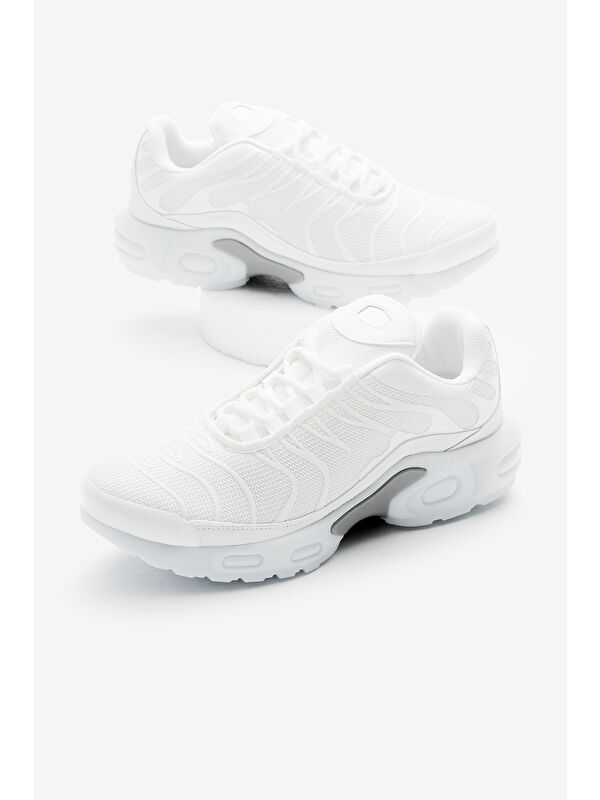 Unisex Beyaz Faylon TPU Taban Nefes Alabilen Kumaş Bağcıklı Spor Ayakkabı - Görsel 2