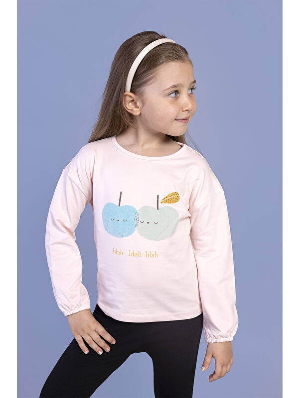 Toontoykids Kız Çocuk Baskılı Kol Ucu Lastikli Sırtı Nakış Detaylı Tişört