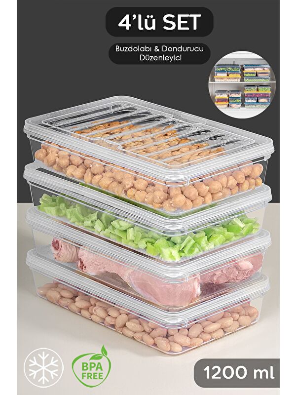 Meleni Home 4'lü Şeffaf Kapaklı Düzenleyici Gıda Erzak Kabı 4x1200 ml
