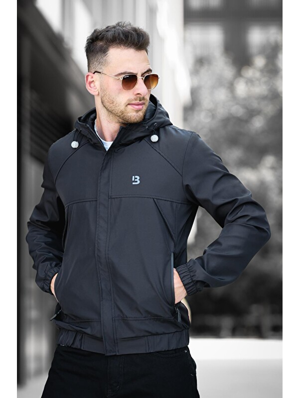 Oksit Suya Dayanaklı Slim Fit Erkek Kapüşonlu Mevsimlik Mont Yağmurluk