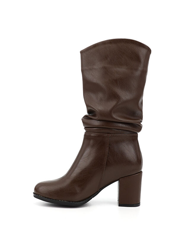 Kadın ÇİKOLATA KAHVE Yuvarlak Burun Körüklü Kalın Topuklu Çizme - Görsel 4