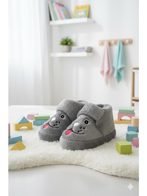 Sevimli Hayvanlar Cırtlı Kaydırmaz Taban Kreş Ev Okul Ayakkabısı Bebek Çocuk Panduf Ev Botu - Görsel 2