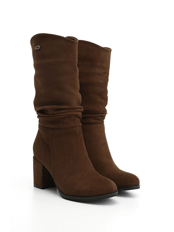 Kadın AÇIK KAHVERENGİ Yuvarlak Burun Körüklü Kalın Topuklu Çizme - Görsel 3