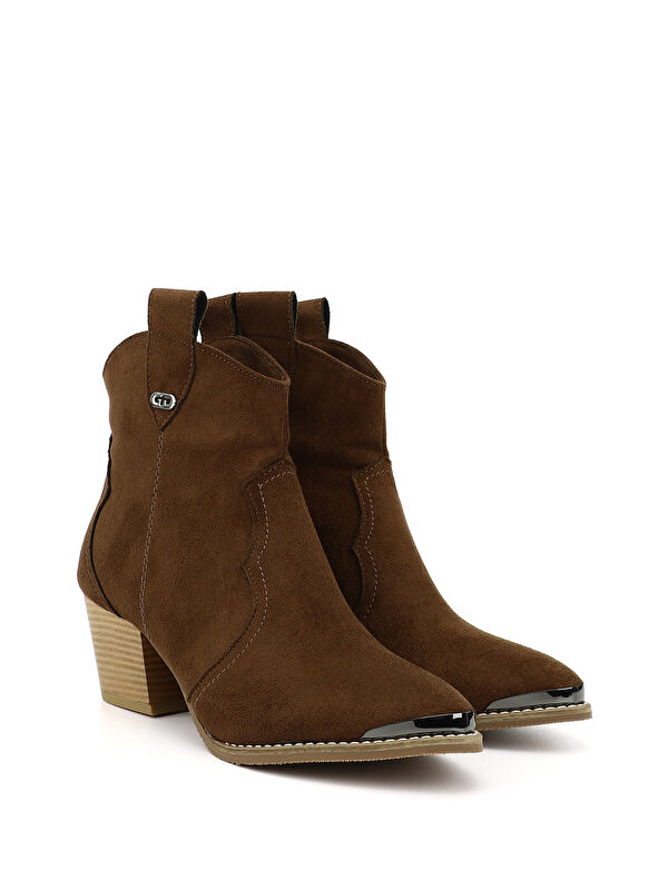 Kadın AÇIK KAHVERENGİ Sivri Burun Kalın Topuklu Kovboy Bot - Görsel 3