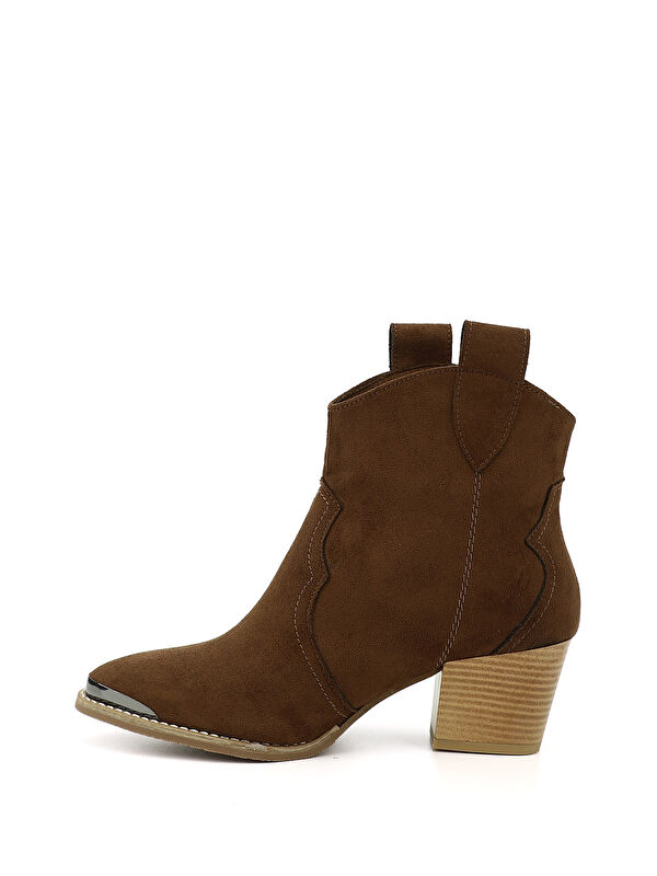 Kadın AÇIK KAHVERENGİ Sivri Burun Kalın Topuklu Kovboy Bot - Görsel 4