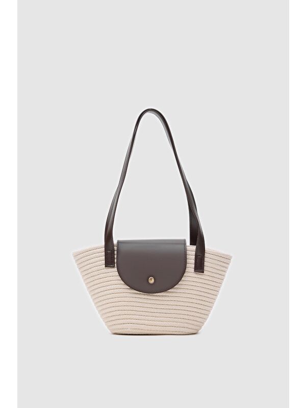 Shulebags Maia Handmade Hasır Omuz Çantası Krem