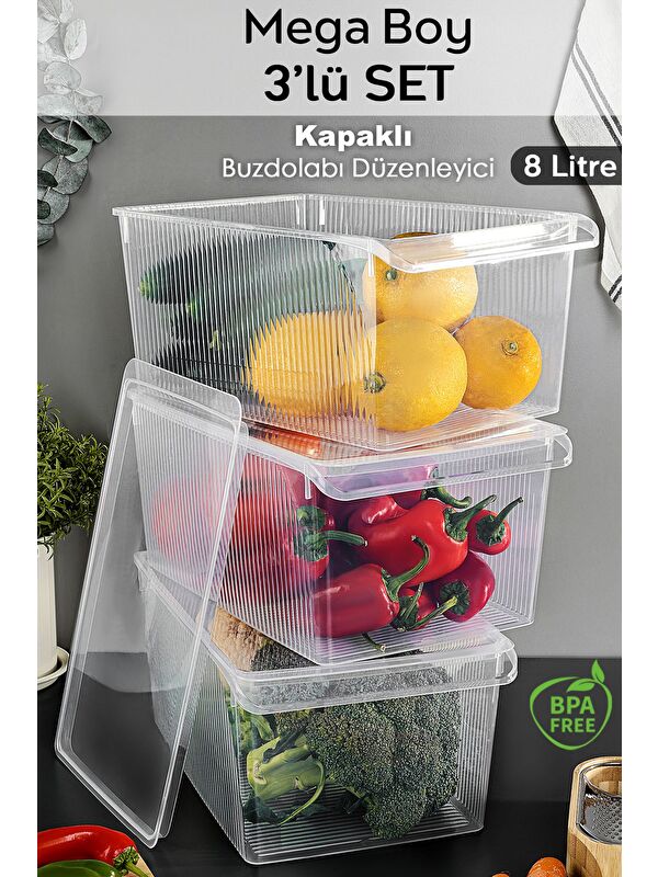 Meleni Home 3 Adet Kapaklı Saklama Kabı 8 l