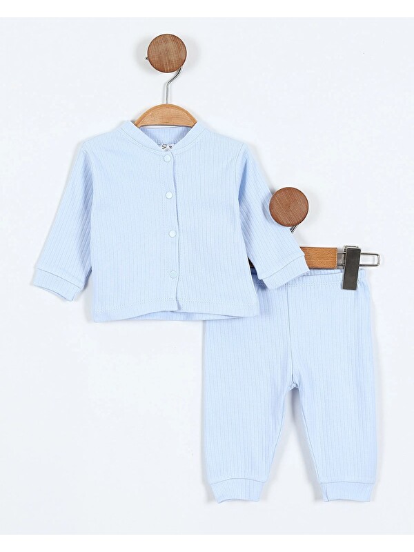 Ege Bebek Çıtçıtlı %100 Pamuk Yenidoğan Fitilli Alt Üst Pijama Takım