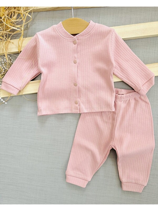 Ege Bebek Çıtçıtlı %100 Pamuk Yenidoğan Fitilli Alt Üst Pijama Takım