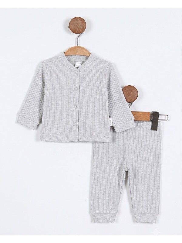 Ege Bebek Çıtçıtlı %100 Pamuk Yenidoğan Fitilli Alt Üst Pijama Takım