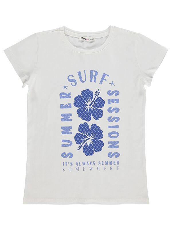 Civil Girls Summer Surf Sessions Baskılı 10-13 Yaş Tişört - Kırık Beyaz