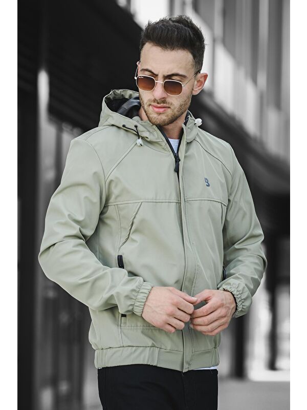 Oksit Suya Dayanaklı Slim Fit Erkek Kapüşonlu Mevsimlik Mont Yağmurluk