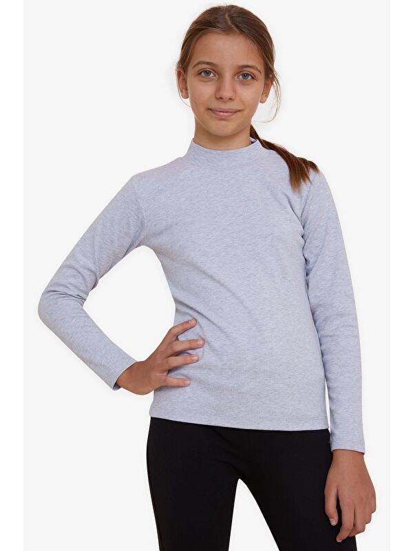 Breeze Kız Çocuk Uzun Kollu Tişört Basic Gri Melanj (9-12 Yaş)