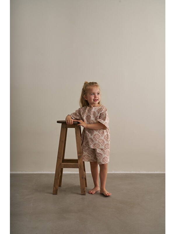 Oh La La Koala For Little Ones Bej Boho Bloom Serisi Waffle Şortlu Takım