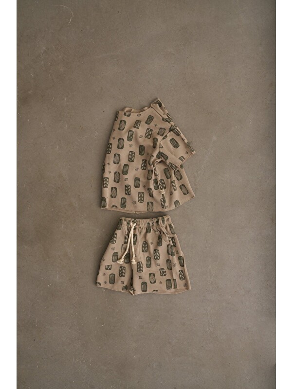 Oh La La Koala For Little Ones Vizon Boho Bloom Serisi Waffle Şortlu Takım