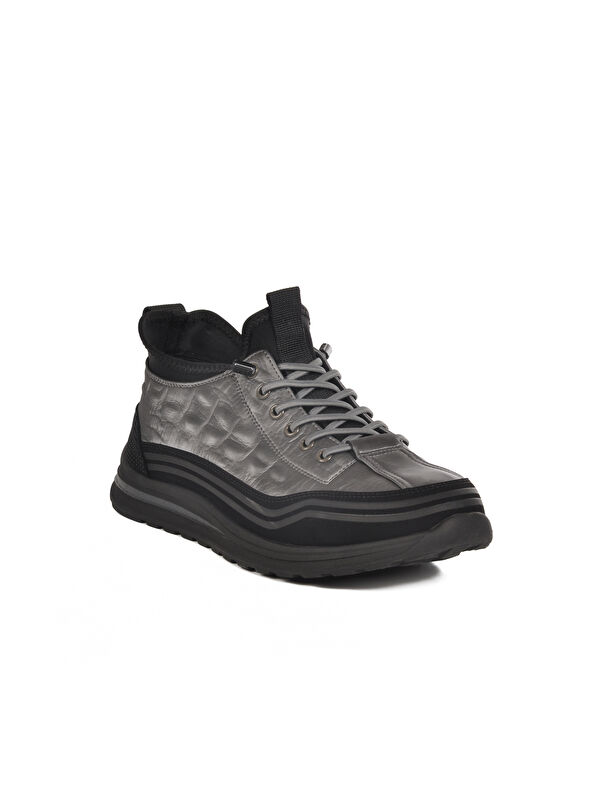 Gri Lastik Bağcıklı Erkek Sneaker 25K582 M - Görsel 4