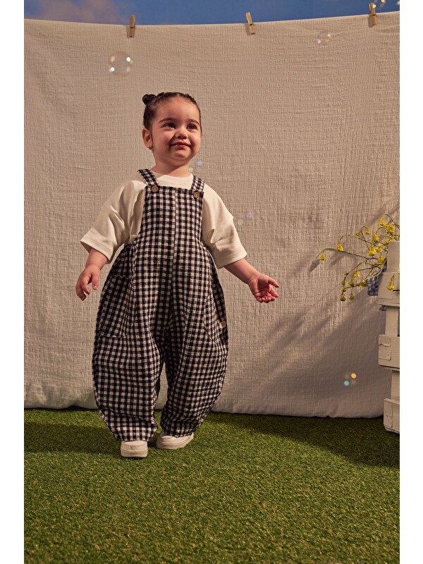 Oh La La Koala For Little Ones Siyah Daisy Picnic Serisi Cepli Salopet