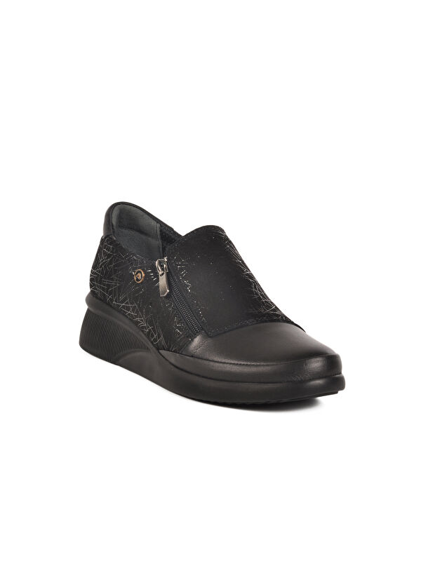 Siyah Hakiki Deri Ortopedik Kadın Casual Ayakkabı 3515 Z - Görsel 4