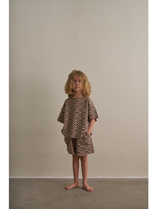 Oh La La Koala For Little Ones Kahverengi Boho Bloom Serisi Waffle Şortlu Takım