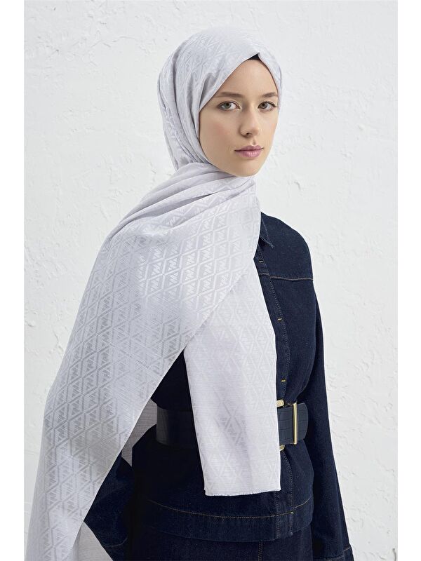 ARMİNE Jakarlı İpek Pamuk Monogram Şal 26 23