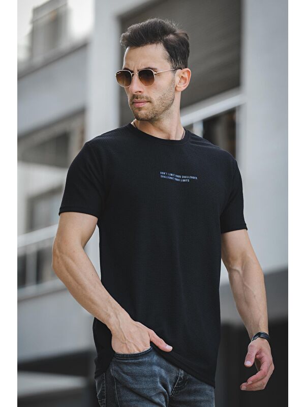 Oksit Ft Dont Limit Baskılı Waffle Bisiklet Yaka Elastanlı Slim Fit Erkek Tişört