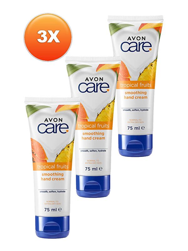 AVON Care Tropical Fruits Ananas, Mango ve Papaya Özlü El Kremi 75 Ml. Üçlü Set