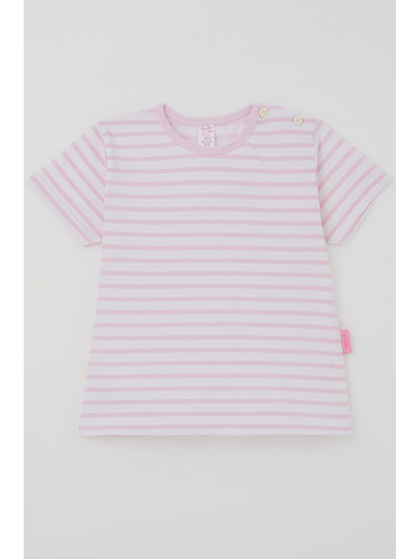 Breeze Kız Çocuk Kısa Kollu Tişört Patlı Çizgili Pembe (1-3 Yaş)
