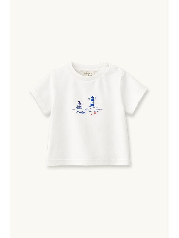 MİNİNİO Erkek Çocuk Nakışlı T-Shirt  - Ekru