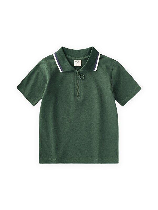 CİGİT Polo Yaka T-Shirt 2-10 Yaş Haki Yeşil
