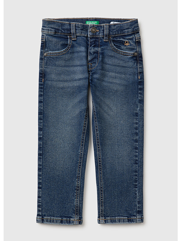 United Colors Of Benetton Erkek Bebek Koyu Denim Önü Logo İşlemeli Slim Fit Cepli Denim Pantolon