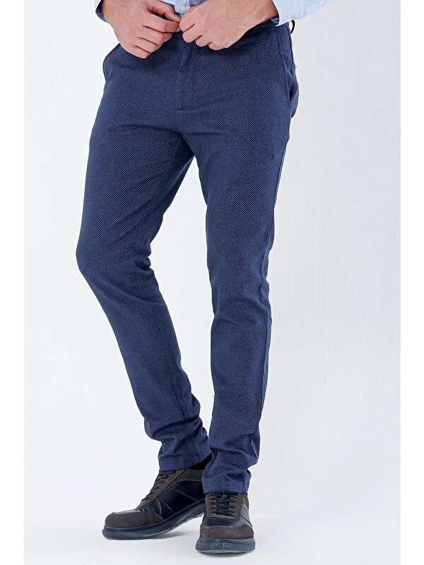 İMZA Lacivert Pamuklu Yandan Cepli Casual Slim Fit Chino Pantolon 1003235119