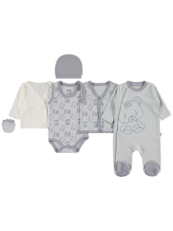 Civil Baby Ayı Baskılı 6lı Zıbın Takımları - Mavi