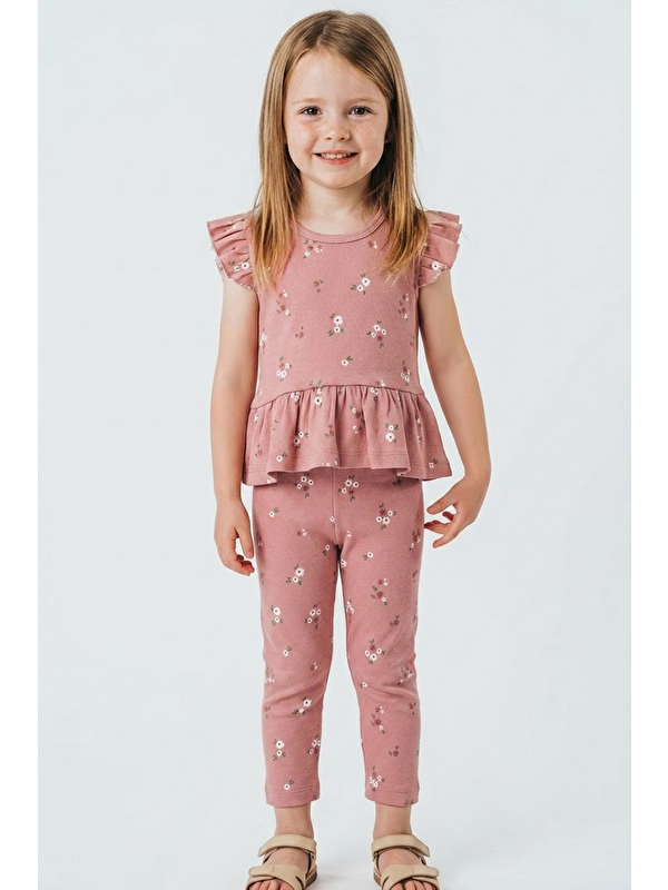 Breeze Kız Çocuk Kapri Taytlı Takım Çiçek Desenli Gülkurusu (1.5-5 Yaş)