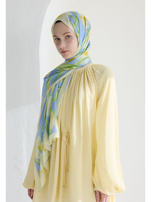 Fresh Scarfs Irıs Garden Floş Viskon Şal Tereyağı