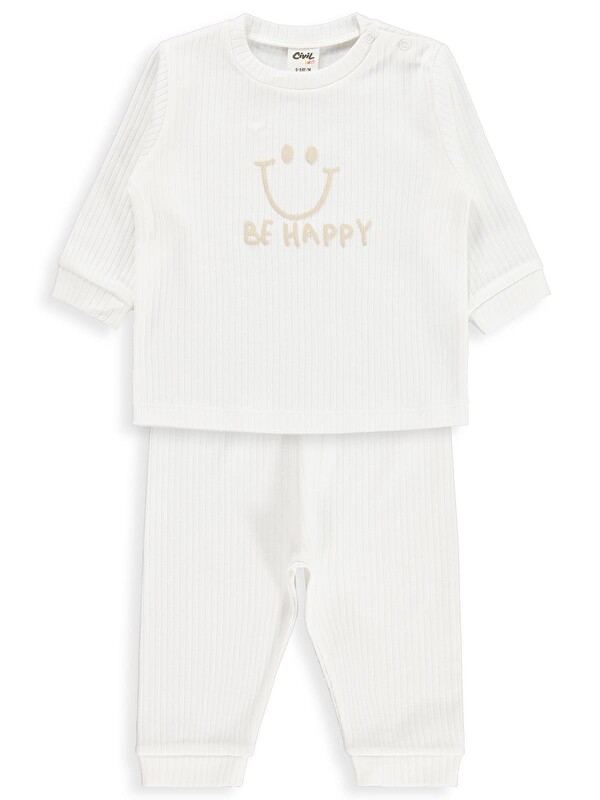 Civil Baby Gülen Yüz Baskılı 6-18 Ay Pijama Takımı - Ekru