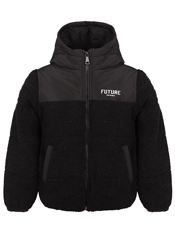 Civil Boys Future Baskılı Kapüşonlu 10-13 Yaş Mont - Siyah