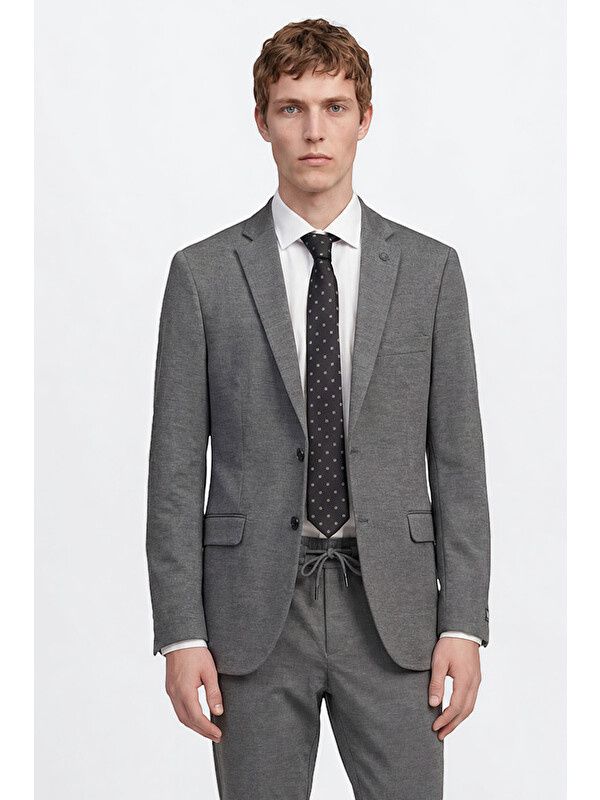 Altınyıldız Classics Erkek Gri Melanj 360 Her Yöne Esneyen Slim Fit Mono Yaka Beli Bağlamalı Takım Elbise
